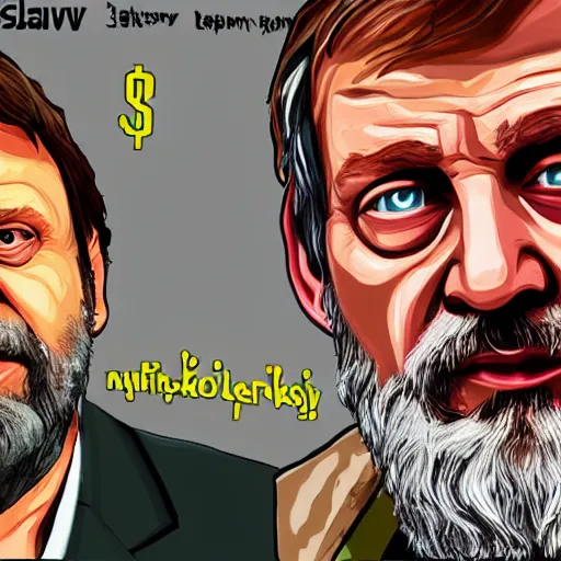 Image similar to Slavoj Žižek in the style of gta v artwork, digital art