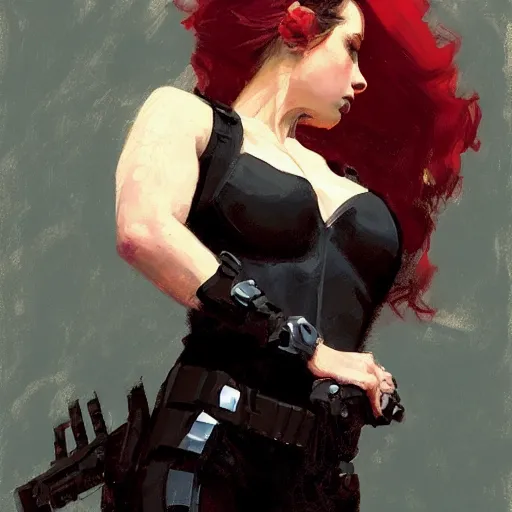 Image similar to alison brie as black widow, intricate, elegant, highly detailed, greg manchess, mucha, liepke, ruan jia, jeffrey catherine jones, ridley scott