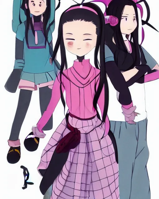 Image similar to Nezuko from 'demon slayer' wearing Balenciaga, art of ‘B.c.N.y.’ and 'Toni Infante' and 'Fan Yang', demon anime girl