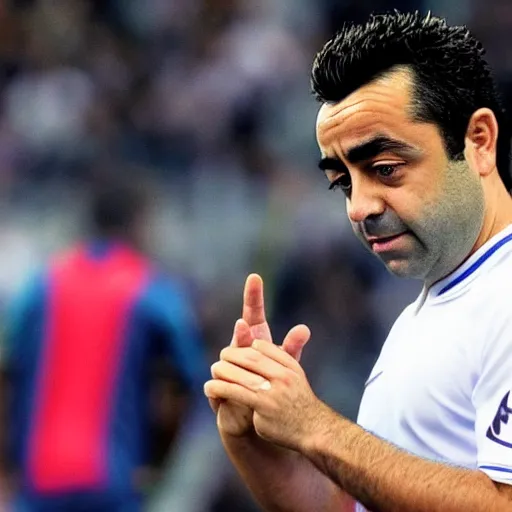 Prompt: xavi hernandez looking a pc monitor facepalming