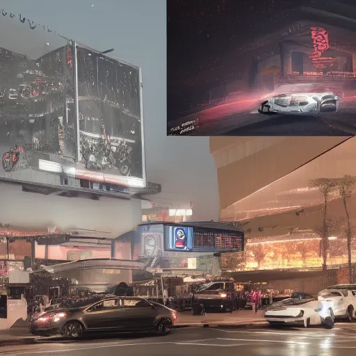 Image similar to sci-fi wall structure logotype and car on the coronation of napoleon and digital billboard in the middle in dark atmosphere by Ruan Jia Sheng Lam