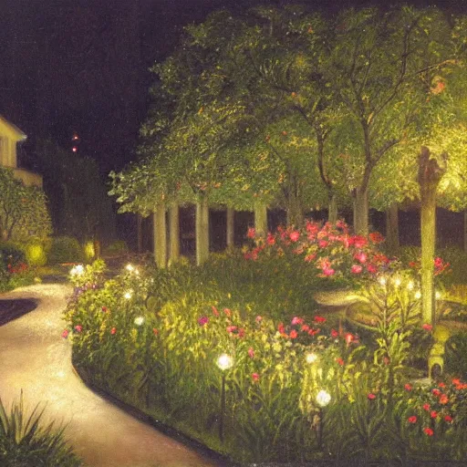 Prompt: a garden at night