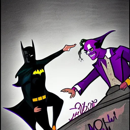 Prompt: batman dancing with the joker, highly detailed, digital art