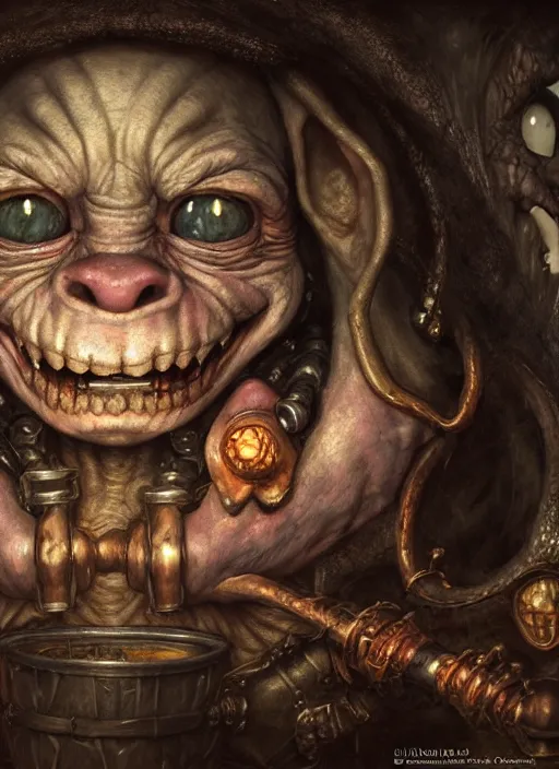 Image similar to highly detailed closeup portrait of a medieval goblin's favorite tavern, unreal engine, nicoletta ceccoli, mark ryden, earl norem, lostfish, hyung tae, frank frazetta, global illumination, detailed and intricate environment