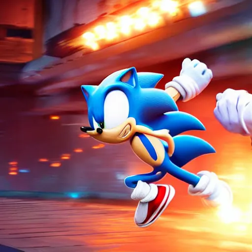 Image similar to sonic strangling a civilian to death, dslr, 8 k, octane beautifully detailed render, cold mood, cinematic lighting, detailed photo, masterpiece, volumetric lighting, ultra realistic, highly detailed, high quality, lossless, photorealistic
