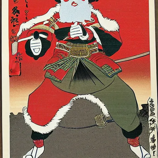 Image similar to santa as a samurai. traditional japanese art.