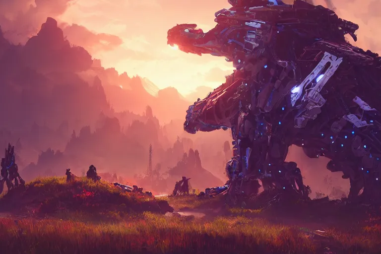 Image similar to stalker machine creature robot of horizon forbidden west horizon zero dawn radiating a glowing aura global illumination ray tracing hdr fanart arstation by ian pesty and alena aenami artworks in 4 k