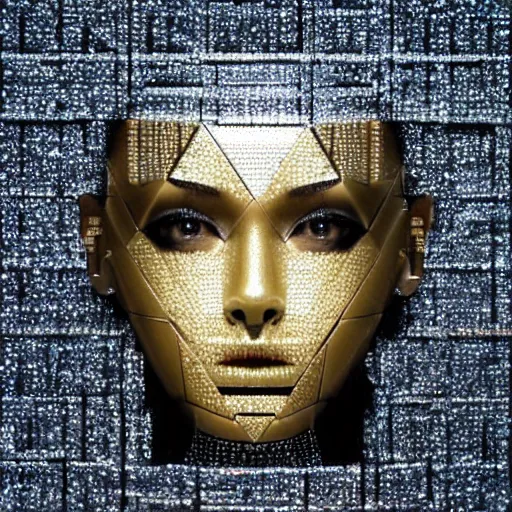 Prompt: an android made of diamonds, hyper - realistic, expressive eyes, beautiful, symmetric, golden ratio