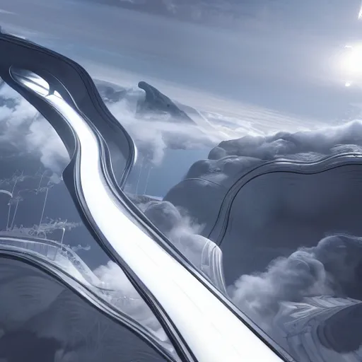 Image similar to Zaha Hadid in his body fly in the sky in his fantasy world design by Zaha unreal engine vray