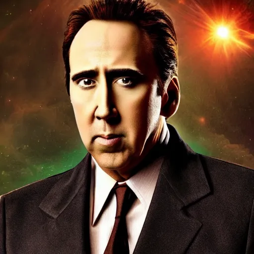 Image similar to nicholas cage starring as God himself, movie cover