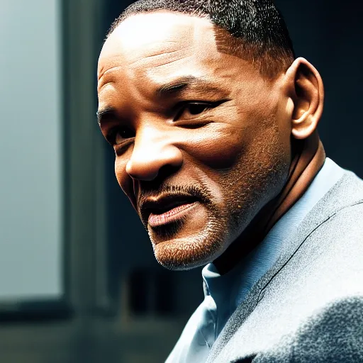 Prompt: a cinematic film still of Will Smith starring as Mike Tyson, portrait, 40mm lens, shallow depth of field, close up, split lighting, cinematic