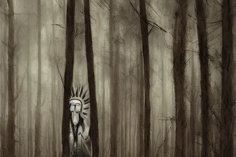 Image similar to mad native american skinwalker in grim forest artwork by ben templesmith