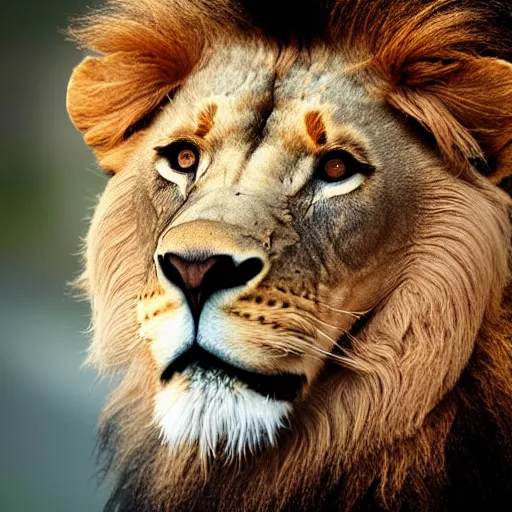 Image similar to a lion's face breaching through a wave stormy weather closeup portrait