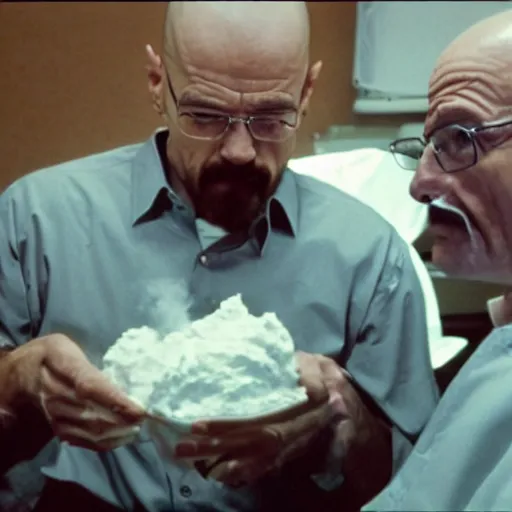 Prompt: walter white snorting cocaine with mike