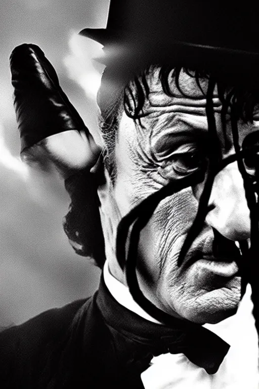 Image similar to sylvester stallone playing edgar allen poe, cinematic, dramatic, mood lighting