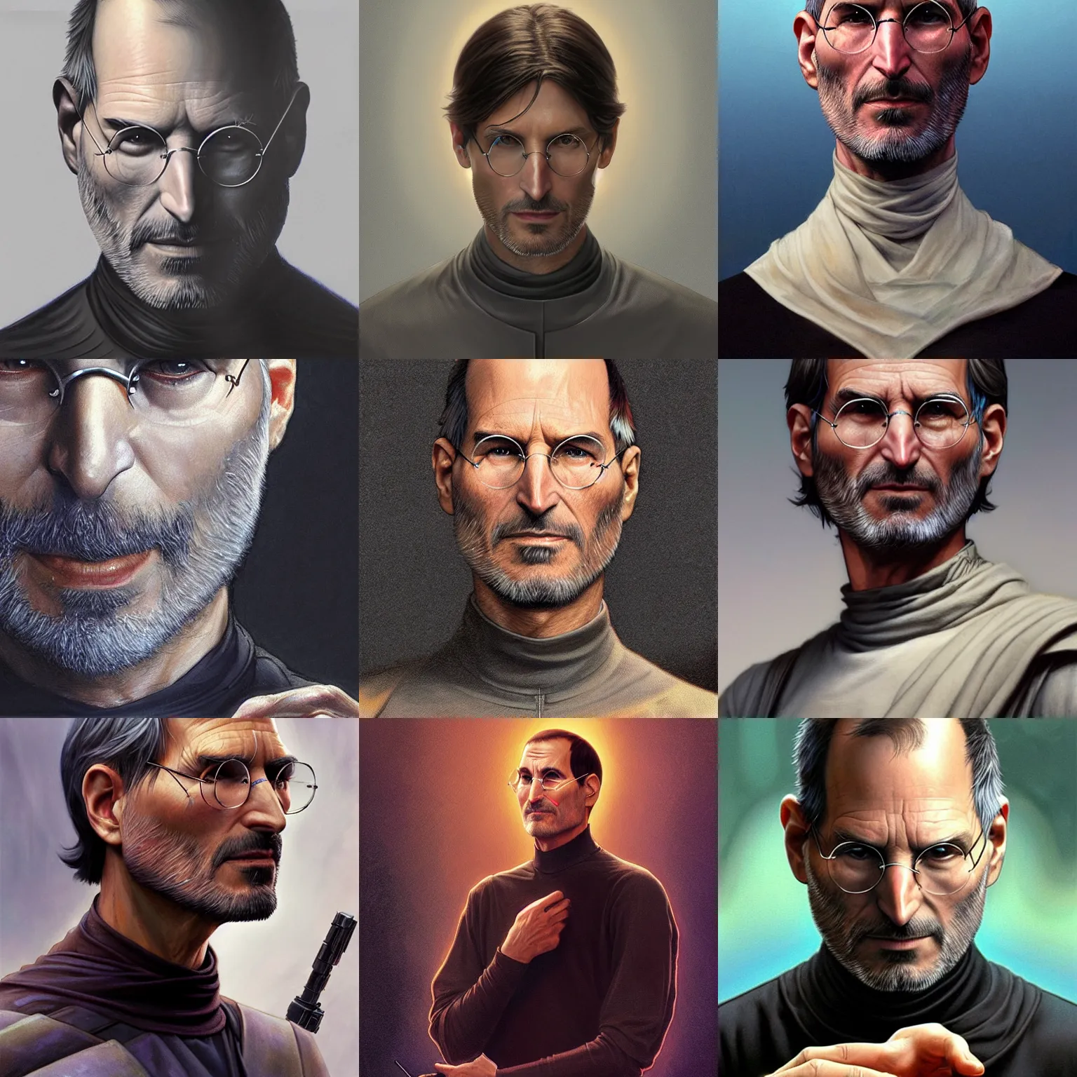 Prompt: Steve Jobs Star Wars movie character, highly detailed, digital fantasy character, painted portrait, artstation, concept art, hard focus, illustrations, works by artgerm and Greg Rutkowski, Alphonse Mucha and Craig Mullins, James Jean, Andrey Ryabovichev, Mark Simonetti and Peter Morbacher, 16k,