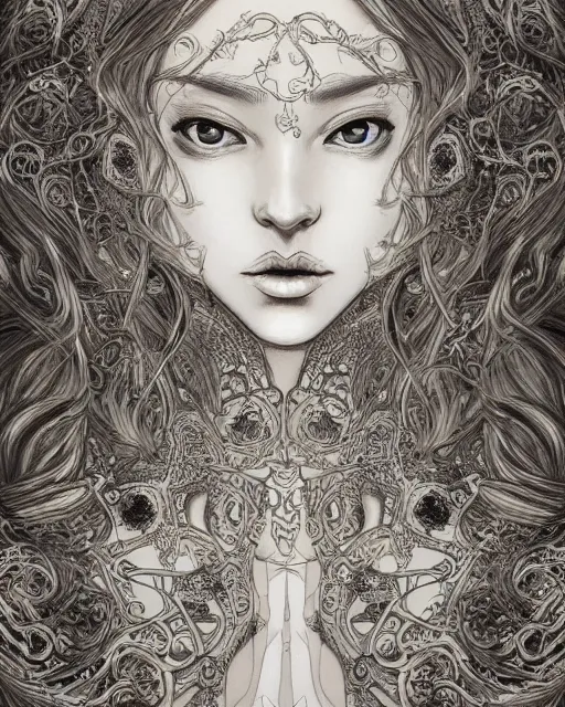 Prompt: portrait of a woman, baroque style, elegant, beautiful, mesmerizing, concept art, intricate linework, detailed and intricate environment, highly detailed, artstation, behance, deviantart, inspired by monstress, sana takeda