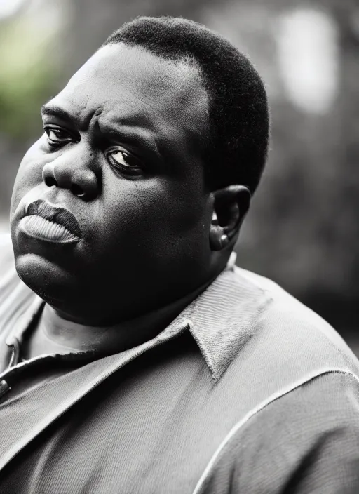 Prompt: DSLR photo portrait still of 50 year old age 50 Notorious BIG at age 50!!!, 85mm f1.8