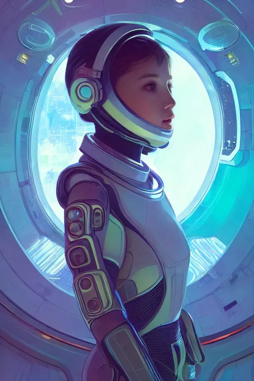 Prompt: portrait armored astronaut girl, inside spaceship command room viewing space and earth, ssci-fi, neon light effect and fantasy, intricate and very very beautiful and elegant, highly detailed, digital painting, artstation, concept art, smooth and sharp focus, illustration, art by tian zi and WLOP and alphonse mucha