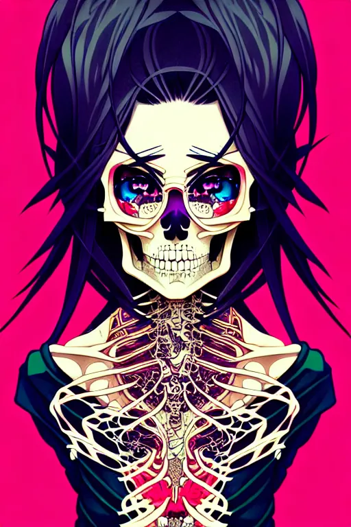 Image similar to anime manga skull portrait young woman, glitcched, glitch pixels, skeleton, intricate, elegant, highly detailed, digital art, ffffound, art by JC Leyendecker and sachin teng