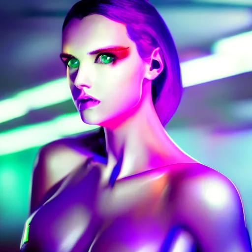 Prompt: futuristic girl, portrait, Cyberpunk, glowing skin, extremely detailed, sharp focus, model