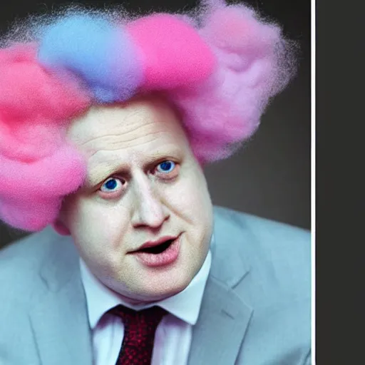 Image similar to photo of cotton candy that looks like boris johnson