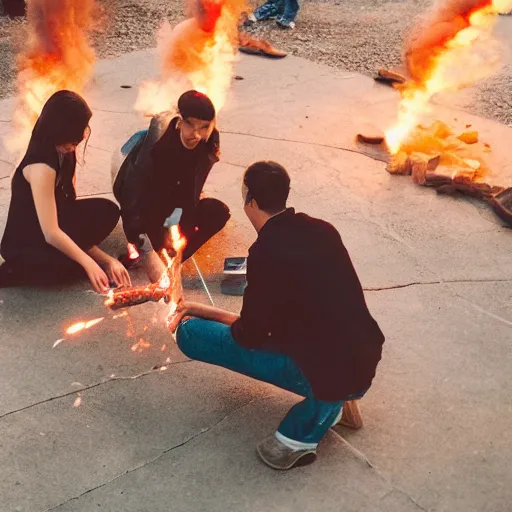 Image similar to photograph of people bonding around a firecircle, kismet