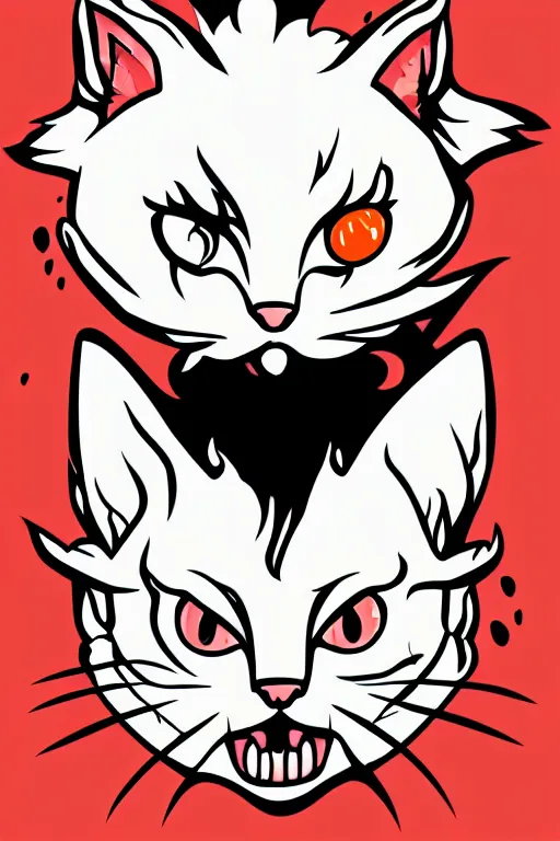 Image similar to Evil kitten, the devil, sticker, blood thirsty, spawn of Satan, burning in hell, blood, evil, colorful, illustration, highly detailed, simple, smooth and clean vector curves, no jagged lines, vector art, smooth