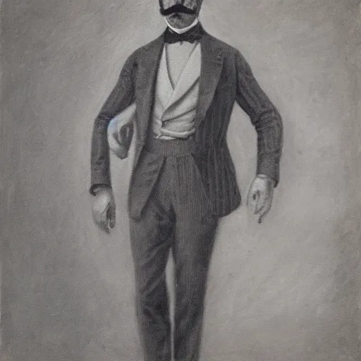 Image similar to action hero, suit, bow tie, mustache by alfred stevens in charcoal