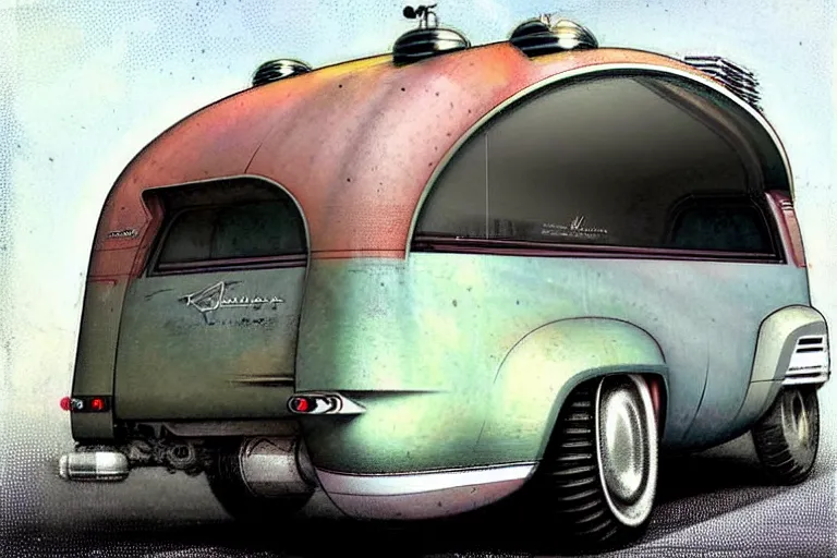 Image similar to ( ( ( ( ( 1 9 5 0 s retro science fiction rv ratrod camper. muted colors. ) ) ) ) ) by jean - baptiste monge!!!!!!!!!!!!!!!!!!!!!!!!!!!!!!