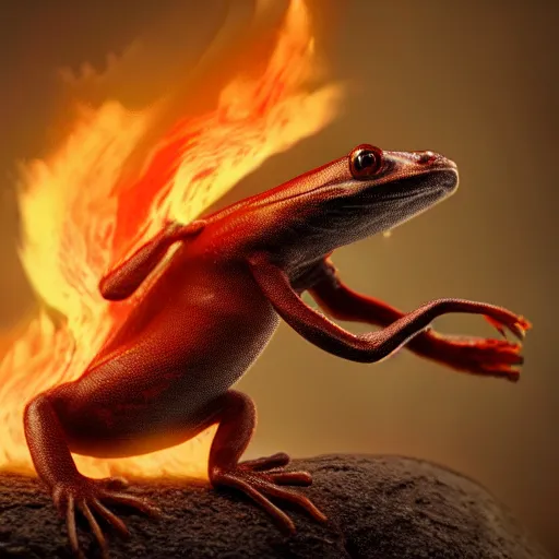 Image similar to cute salamander, fire on back, pet, mythical creature, digital art, raytraced, octane engine, high quality