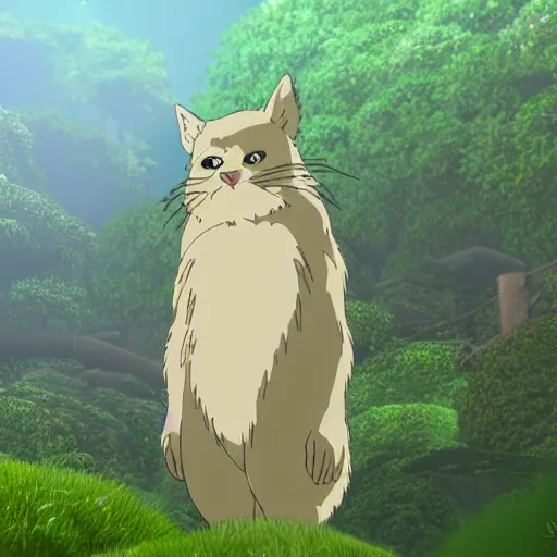 Image similar to guy with a furr creature, climatic atmosphere made by studio ghibli, smooth, detailed face,, beautiful scene, 8k, clear