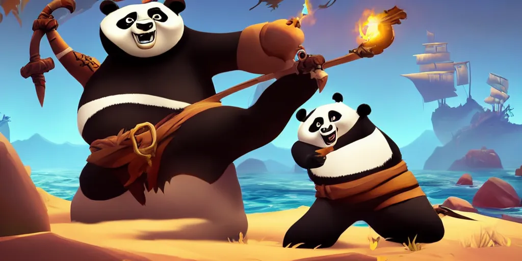 Prompt: selfie of a sea of thieves character, kung fu panda style, digital art, unreal engine