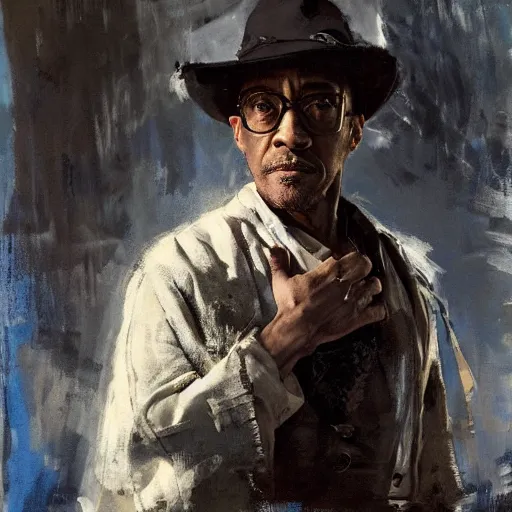 Image similar to portrait of a determined looking giancarlo esposito as moff gideon, by jeremy mann, anders zorn.