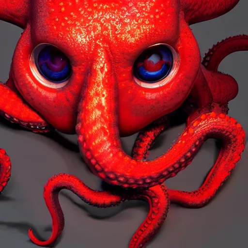 Image similar to portrait of red octopus, sly, cunning, blue background, pixar style animation 3d extremely gloomy lighting, atmospheric, cinematic, detailed illustration unreal Engine, 8K