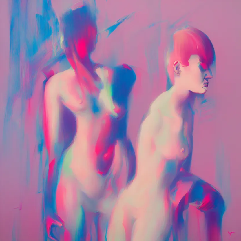 Image similar to neopop fine art western figurative painting with modern youth music culture influences by yoshitomo nara in an aesthetically pleasing natural and pastel color tones