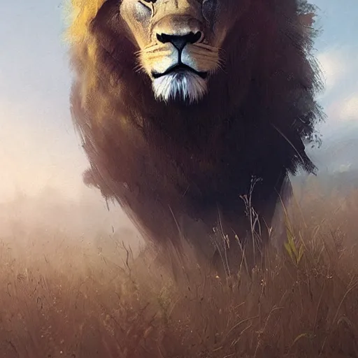 Prompt: lion in a savannah, art by guweiz and greg rutkowski, matte, intricate, elegant, highly detailed, smooth, sharp focus, artstation