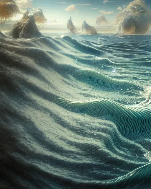 Image similar to a hyper - detailed 3 d render of water animals of the creating waves, surrealism!!!!! surreal concept art, lifelike, photorealistic, digital painting, aesthetic, smooth, sharp focus, artstation hd, by greg rutkowski, klimt and nixeu and ian sprigger and wlop and krenz cushart,