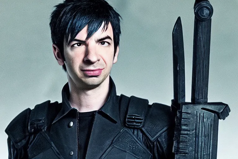 Image similar to live action film still of nathan fielder playing cloud strife in the new sci - fi movie