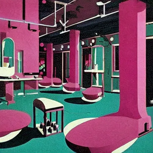 Prompt: The cheerful interior of a beauty parlor, by Karel Thole, trending on pixiv