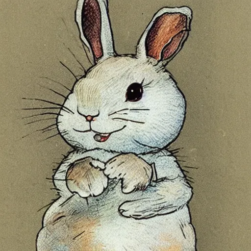 Prompt: very sad rabbit with a too - full mouth, by beatrix potter