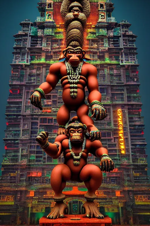 Image similar to high quality 3 d render neo - rococo cyberpunk hanuman! head building, neon madhubani, highly detailed, in sci - fi mumbai, cinematic smooth unreal engine, lee madgwick & liam wong, dramatic light, low angle, uhd 8 k, sharp focus