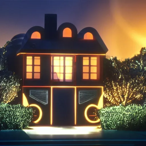 Image similar to an house in the syle of the tron movie