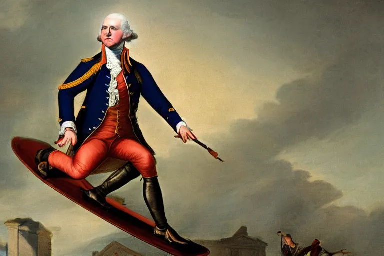 Prompt: george washington doing a kickflip