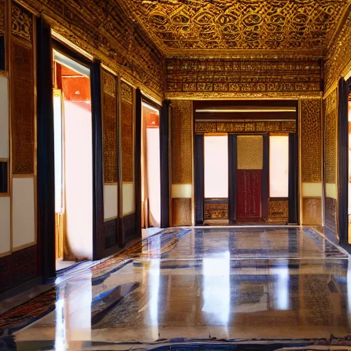 Image similar to interior of a tangam palace, architectural photography