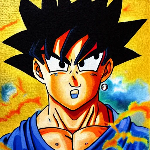 Prompt: oil painting of Goku with glaucoma