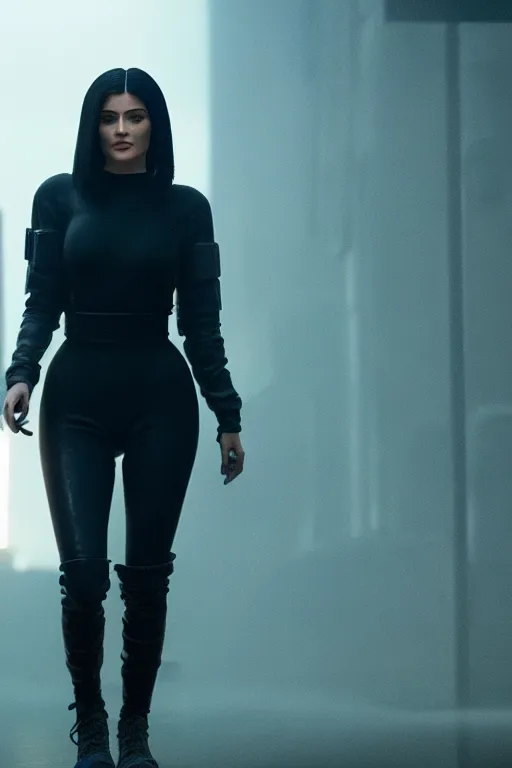 Prompt: Live Action Still of kylie jenner in the movie bladerunner 2049, real life, hyperrealistic, ultra realistic, realistic, highly detailed, epic, HD quality, 8k resolution, full-shot, film still