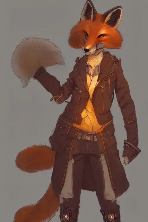 Image similar to a fox fursona, trending on artstation, by kawacy, furry art, digital art, steampunk, high quality, backlighting