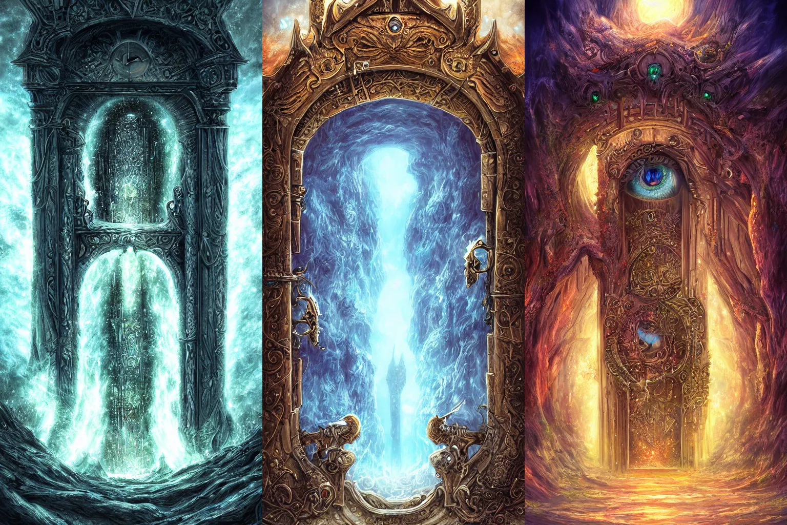 Prompt: The gate to the eternal kingdom of eyes eyes eyes, fantasy, digital art, HD, detailed.