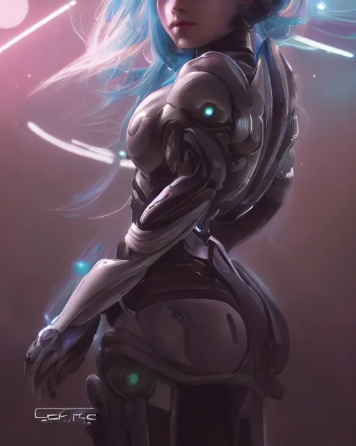 Prompt: perfect android girl on a mothership, warframe armor, beautiful face, scifi, futuristic, galaxy, raytracing, dreamy, digital painting, long white hair, blue cyborg eyes, sharp focus, intricate, highly detailed, artstation, intricate, innocent, art by gauthier leblanc, kazuya takahashi, huifeng huang
